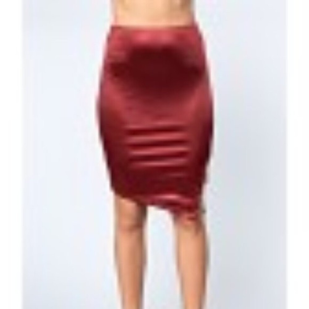 Active USA Large Dark Red Jewel Strap Satin Midi Skirt NWT